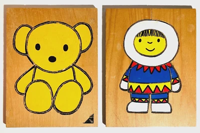 Ravensburger Wooden Jigsaw Puzzles 8-Piece (2) Teddy Bear & Eskimo Vintage 1970s - Image 1 of 4