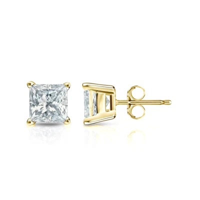 Studs Earring 18k Yellow Gold Lab Grown Princess 2.00 Ct IGI Certified Diamond - Image 1 of 4