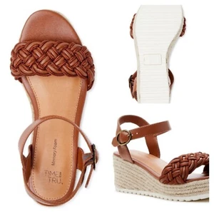 Time and Tru Women's Braided Wedge Sandals Cognac US 10 ,EU 42, UK 8 - Picture 1 of 5