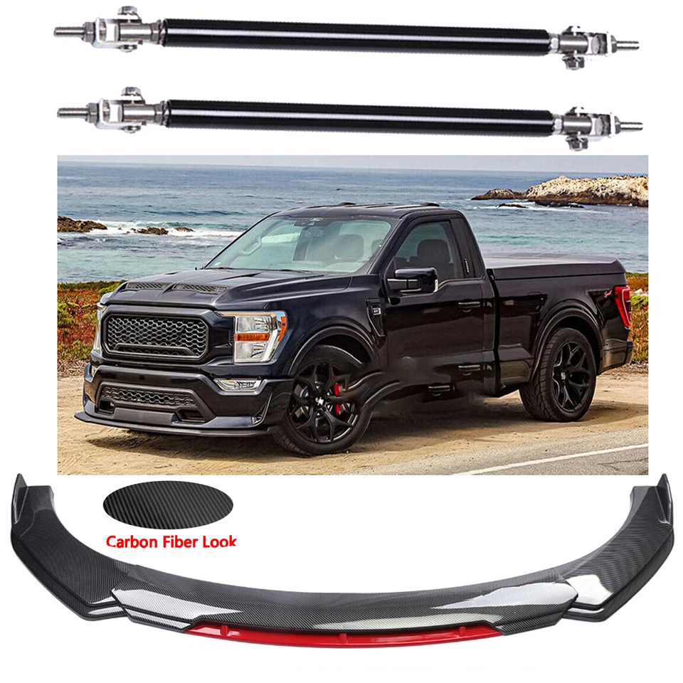 Front Bumper Splitter Spoiler Carbon Fiber + Strut Rods For Ford F150 F-150 Foto 1 de 4