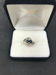 18k Solid White Gold Ladies Ring w Small Sapphires 3.6g Size 5 ¾"