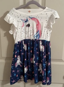 Unicorn Dress Blue White Size 5 - Picture 1 of 3