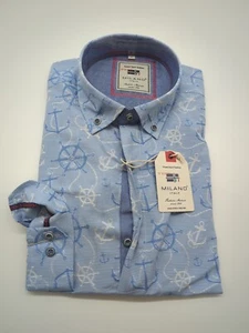 Camicia Milano Italy manica lunga taglia XL 43/44 collo button down blu marittimo MODERN FIT - Foto 1 di 6