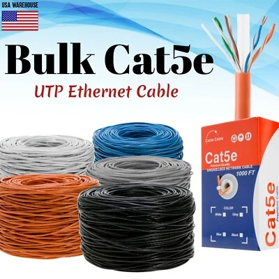 PREMIUM CAT5e 500ft 1000ft UTP Bulk Ethernet Cable Solid Network Wire RJ45 24AWG - Image 1 of 4