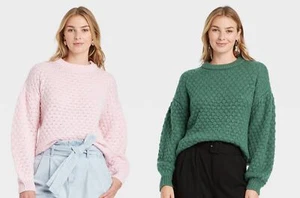 Women's Crewneck Textured Pullover Sweater -A New Day -Various Colors/Sizes-S731 - Picture 1 of 7