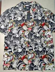 Ed Hardy Tattoo Death Before Dishonor Graphic Button Up Kurzarm Shirt Gr. S - Bild 1 von 5