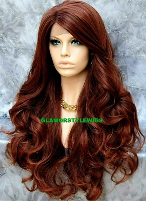 LACE FRONT FULL WIG LONG WAVY LAYERED SIDE PART AUBURN MIX HEAT OK #T33.130 NWT - Image 1 of 4
