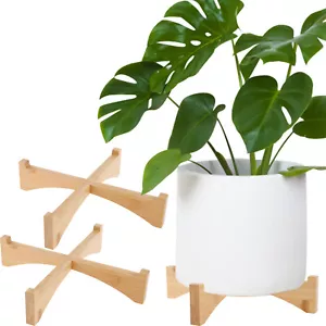 2Pcs Plant Pot Feet Bamboo Wood Flower Pot Risers Holders Planter Stand US▾` - Picture 1 of 11
