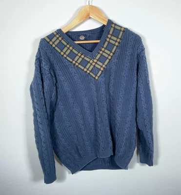 Suéter de tenis Dockers de colección para hombre grande azul con ribete de tartán algodón tejido con cable hiedra Foto 1 de 4