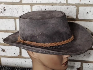 Sombrero Walkabout Cuero Gamuza Real Talla S Hecho en Australia Vaquero Australiano Beige Tostado - Imagen 1 de 7