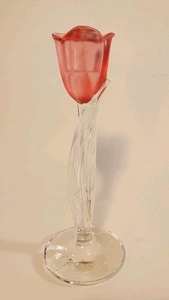 Mikasa Spring Aria Candlestick Clear Glass Stem Pink Frosted Tulip 8" Tall - Bild 1 von 10