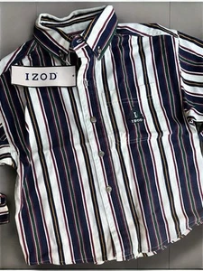 Vintage Y2K Izod Boys Striped Button Front Shirt Long Sleeve Kids Size 4 NWT - Picture 1 of 4