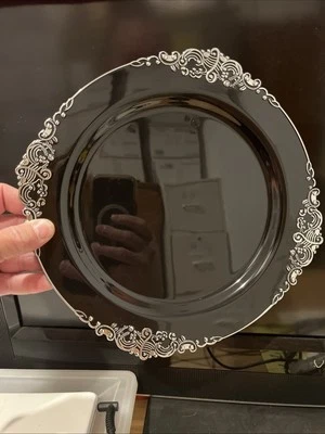 5 paquetes de platos de plástico negros de lujo sellados para catering/fiesta. 10”. 50 placas en total.  Foto 1 de 4