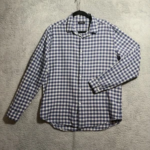 THEORY Zack Linen Cotton Blue Check Long Sleeve Casual Shirt Large - Picture 1 of 7