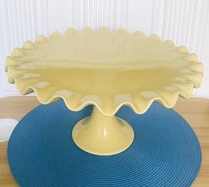 Pale Yellow, Ruffled Edge, Pot Luck Flirt 12.5”W, Ceramic Cake Stand 6.5”H - Picture 1 of 12