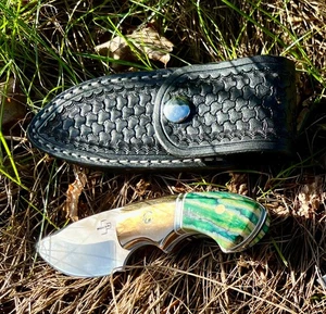 Böker Plus Lofos Outdoor Messer D2 Unikat Fossiler Griff Mit Bronze Lederscheide - Bild 1 von 13