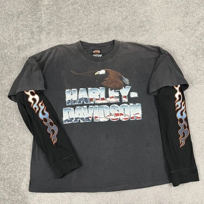 VTG 80s Harley Davidson Shirt Mens 2XL Biker Grunge Skater Long Sleeve Flames - Image 1 of 4