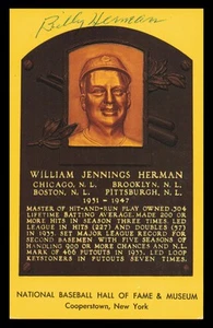 Billy Herman Signed HOF Plaque Postcard Chicago Cubs - Picture 1 of 2