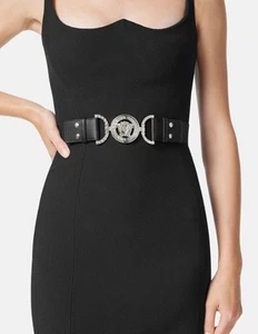 Versace Medusa-Buckle Black/Silver Leather Belt M (stretches) 1010060 NWT $550 - Picture 1 of 13
