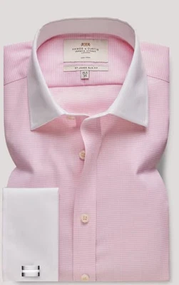 Puños Hawes and Curtis rosa y blanco dientes de perro ajustados delgados sin planchar - ¡Mira! Foto 1 de 4