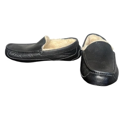 UGG Australia Mens Ascot Black Leather Suede Shearling Lined Slippers Black 12 - Image 1 of 4