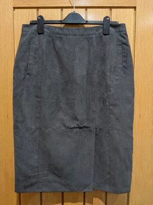 Laura Ashley Dark Grey Side Slit Panelled Faux Suede Pencil Skirt Size 14 - Image 1 of 4