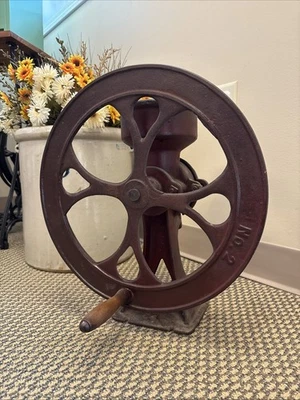Antique No. 2 Cast Iron Coffee Grinder Hand Crank Corn Grain Farm Mill 16” Wheel - Image 1 of 4