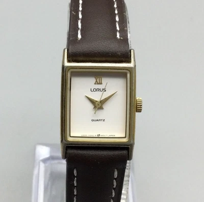 Lorus бак часы женщин 17 мм золотой тон коричневая кожа V233-5020 новый аккумулятор - Изображение 1 из 4