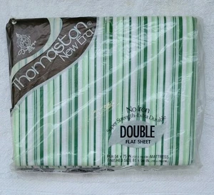 VTG Thomaston New Era Double Full Flat Sheet Green White Stripe No Iron NIP NOS - Picture 1 of 7