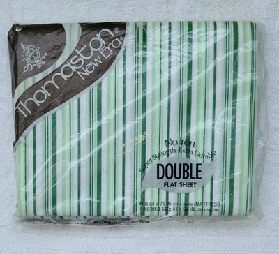 VTG Thomaston New Era Double Full Flat Sheet Green White Stripe No Iron NIP NOS - Image 1 of 4