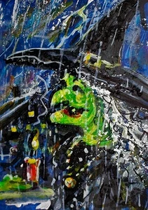 Quadro originale ACEO STREGA Halloween autunno autunno temporale incantesimo notte ATC ART - Foto 1 di 1