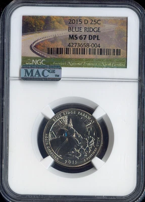 2015 D BLUE RIDGE PARKS QUARTER NGC MS67 DPL MAC SPOTLES  POP-8 ONLY 1 FINER  . - Image 1 of 2