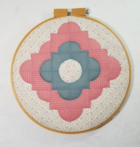 Wall Hanging Framed Quilt Patchwork Sampler Art 14.5" Diameter Cover