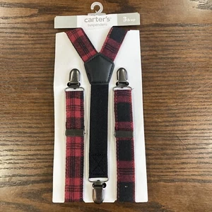 NEW Carters Toddler Boys Red Plaid Suspenders Age 3 & Up NWT - Picture 1 of 6