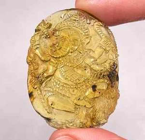 Bernstein Kristall Ganesha - Schnitzerei, Geschenk, Wohndeko, Heilkristalle Steine 52692 - Bild 1 von 5