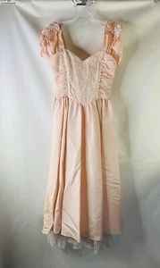 VTG 80s Gunne Sax Jessica McClintock Pink Taffeta Puff Sleeve Lace Prom Dress 7 - Picture 1 of 9