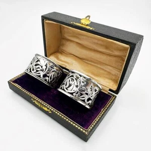 PAIR PIERCED NAPKIN RINGS STERLING SILVER EDWARDIAN Birmingham 1905 W Adams - Picture 1 of 7