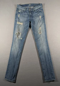 Vintage 7 For All Mankind Jeans Womens 26 Blue Roxanne Distressed Made In USA - Picture 1 of 13