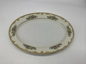 Vtg Japan Floral W/Scroll Elecorated Gold Rim Oval Serving Platter - Picture 1 of 8