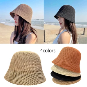 Sombrero de cubo para mujer tejido delgado hueco transpirable sombrero para el sol gorra de pescador - - Imagen 1 de 28