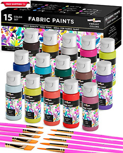 Permanent Fabric Paint for Clothes, 15 Colors - Fabric Paint for Canvas Textile 