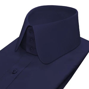 1930er Herren Retro Peaky Blinders hoher Penny Kragen marineblau 100 % Baumwolle Hemd - Bild 1 von 11