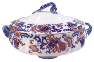 Zuppiera Royal Doulton Nankin flusso fiori blu rossi oro 9242 bellezza antica - Foto 1 di 12