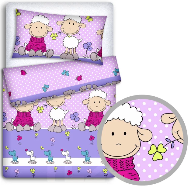 BABY MAM BABY BETTWÄSCHE SET 70x80cm KISSEN BETTDECKE 4-TEILIG PASSEND FÜR KINDERBETT Schaf Rosa