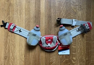New Balance Running Racing Hydration Water 2 Bottle Waist Belt Red Grey - Picture 1 of 6