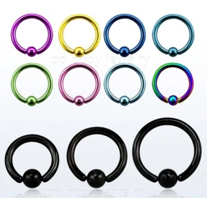 PAIR 14G 1/2" 4mm Ball Anodized Surgical Steel Captive Bead Ring Earring Labret - Picture 1 of 3