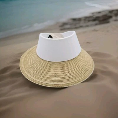 August Mujer Visera Sombrero BLANCO Accesorios Naturales Ala Foto 1 de 4