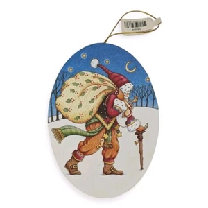 Mary Englebright Oval Box Santa Ornament Hanging On A Midnight Clear 4.5" - Picture 1 of 4