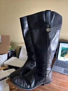 Anne Klein Black Leather Boots Style-7 Metal Accents - Picture 1 of 6