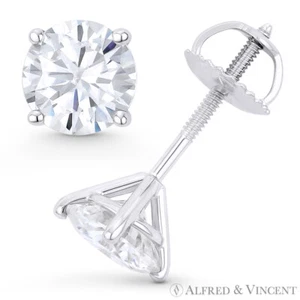 Aretes de Moissanita Forever ONE DEF Corte Redondo Oro Blanco 14k 4P Tornillo - Imagen 1 de 2